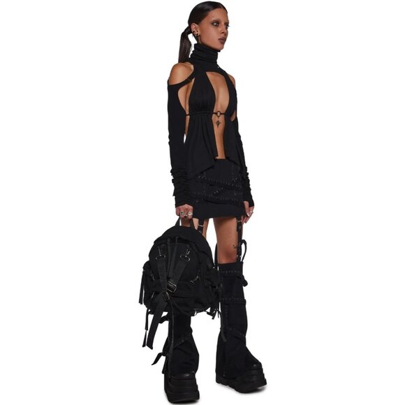 NWT Darker Wavs Jersey Extra Tall Turtleneck Thumbhole Cuffs Open Back Scarf Top - Picture 10 of 10